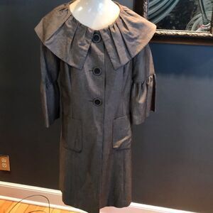 Semantiks Gray Pleated Collar Three-Quarter Sleeve Coat